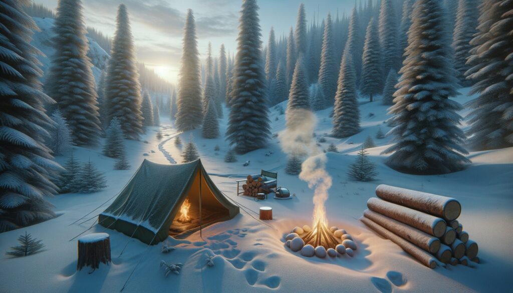 Photo winter campsite photorealistic