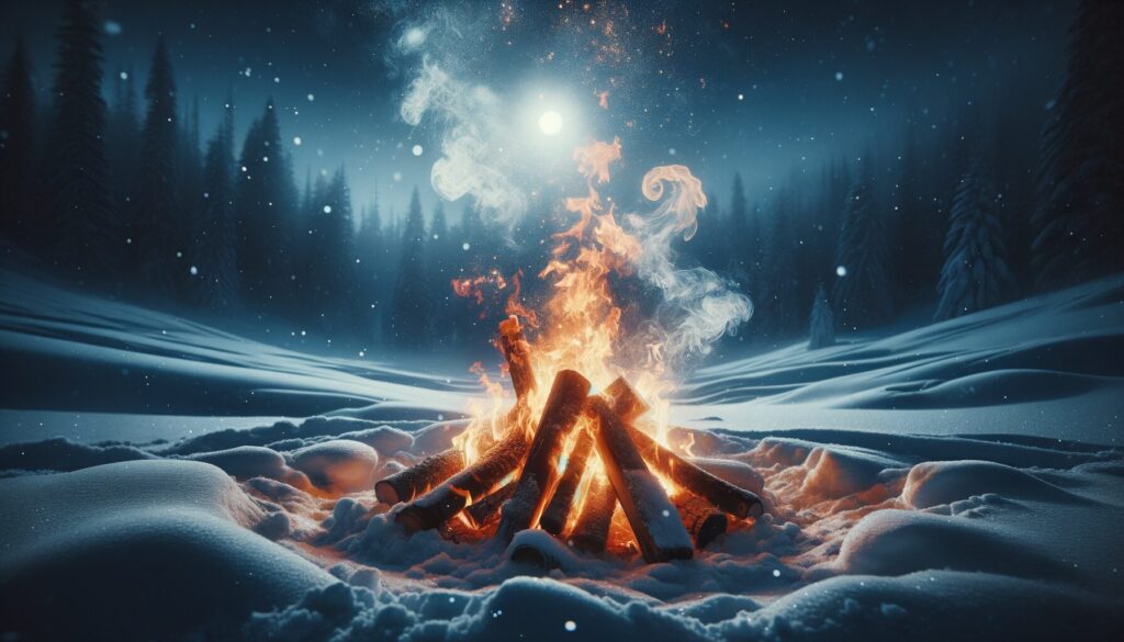 Photo winter campfire photorealistic